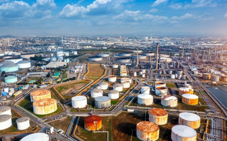 Aerial view of gas and oil refinery, Oil Industry.